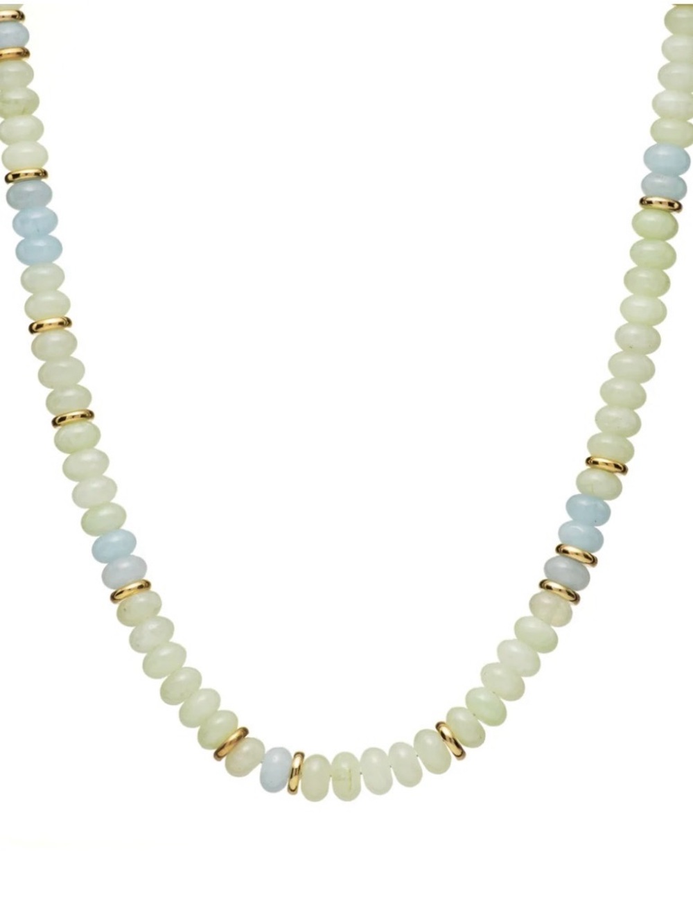 Mayamar Light Green and light blue quartz beaded Necklace with Gold Accents